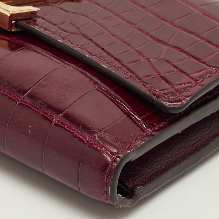 مملوكة مسبقًا Louis Vuitton Burgundy Crocodile Capucines Compact Wallet