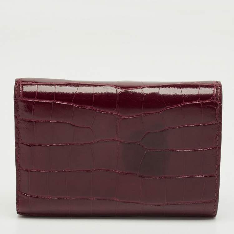 مملوكة مسبقًا Louis Vuitton Burgundy Crocodile Capucines Compact Wallet