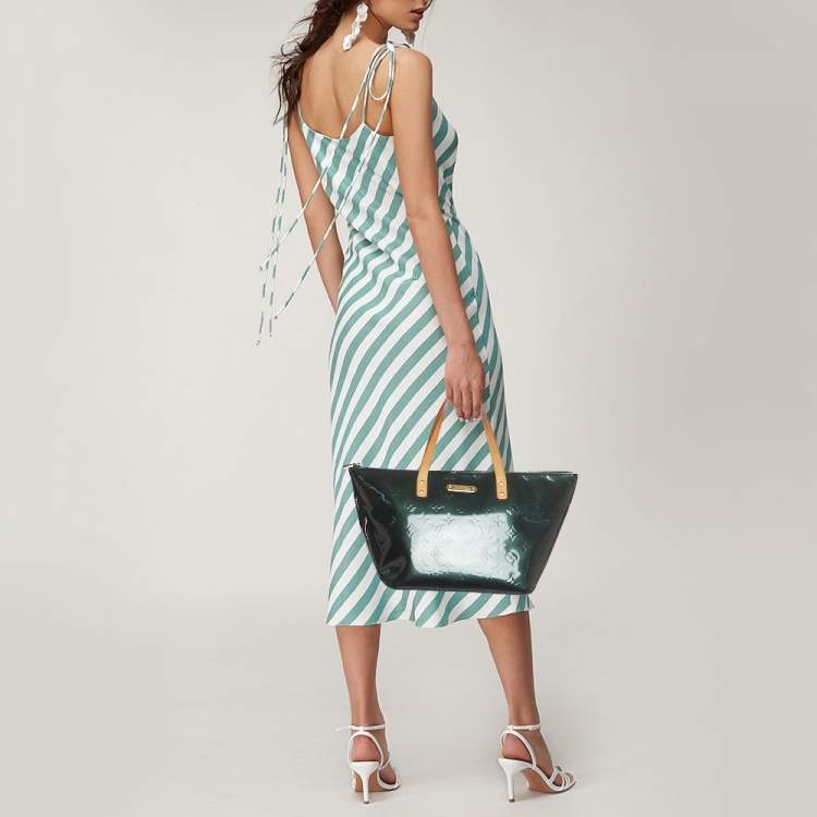Pre Owned Louis Vuitton Green Monogram Vernis Bellevue PM Bag