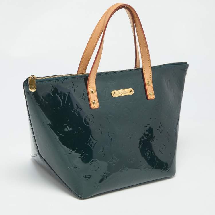 Pre Owned Louis Vuitton Green Monogram Vernis Bellevue PM Bag