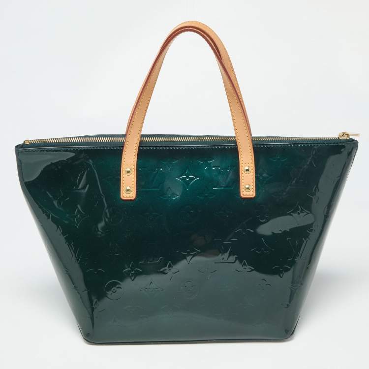 Pre Owned Louis Vuitton Green Monogram Vernis Bellevue PM Bag
