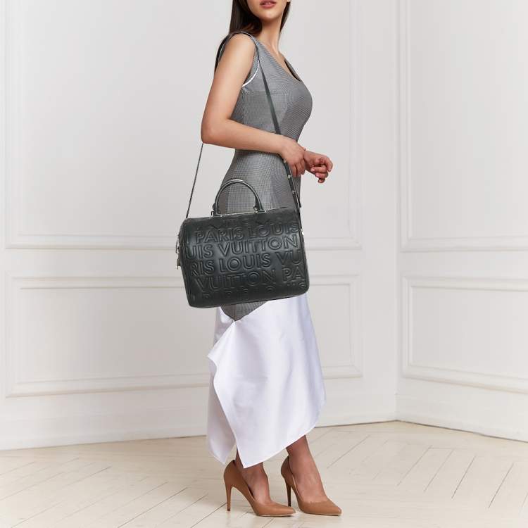 Pre Owned Louis Vuitton Black Monogram Paris Embossed Leather Limited Edition Speedy Cube 30 Bag