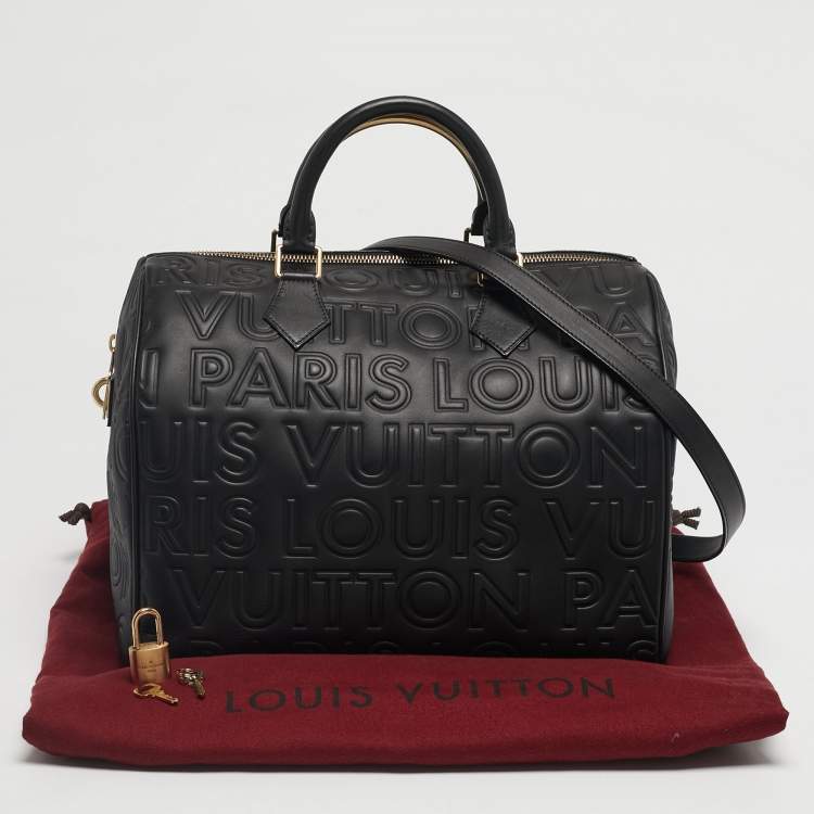 Pre Owned Louis Vuitton Black Monogram Paris Embossed Leather Limited Edition Speedy Cube 30 Bag