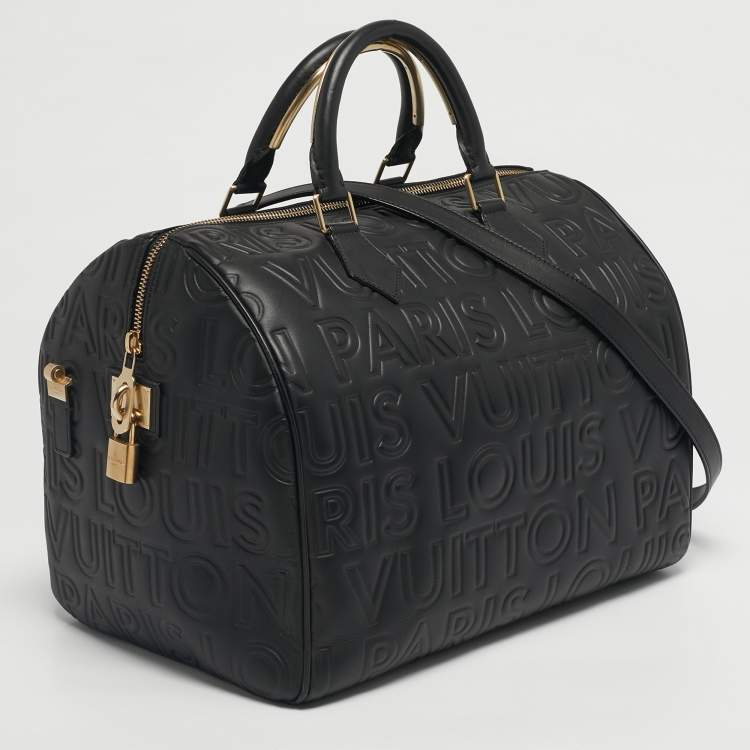 Pre Owned Louis Vuitton Black Monogram Paris Embossed Leather Limited Edition Speedy Cube 30 Bag