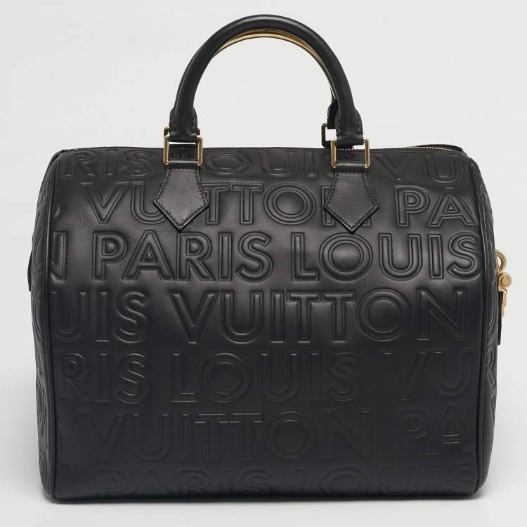 Pre Owned Louis Vuitton Black Monogram Paris Embossed Leather Limited Edition Speedy Cube 30 Bag
