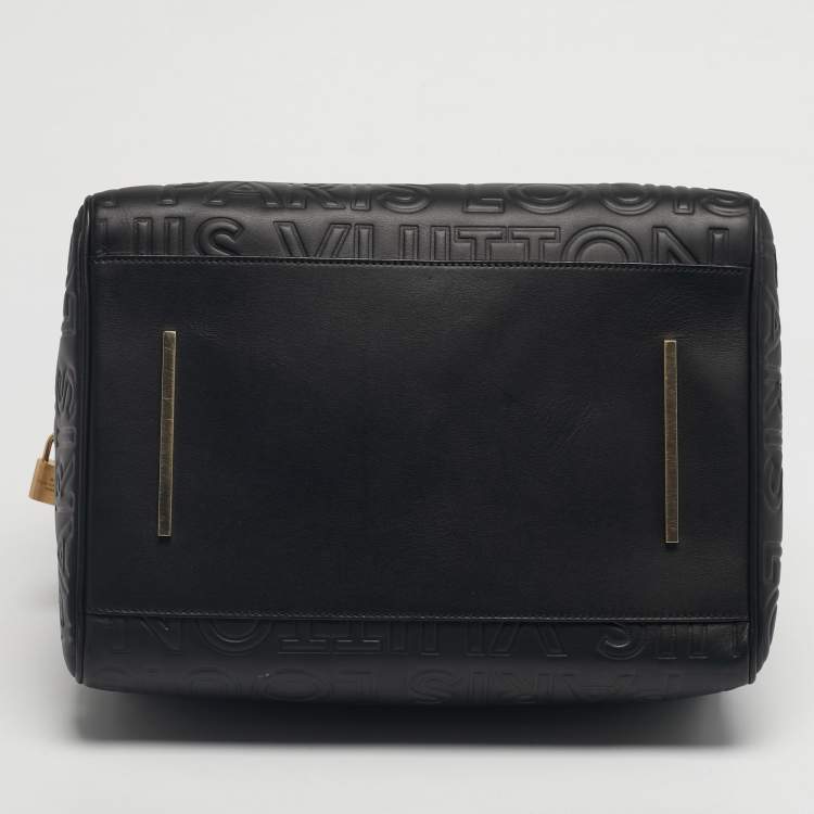 Pre Owned Louis Vuitton Black Monogram Paris Embossed Leather Limited Edition Speedy Cube 30 Bag