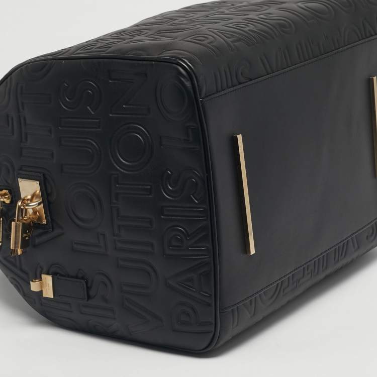 Pre Owned Louis Vuitton Black Monogram Paris Embossed Leather Limited Edition Speedy Cube 30 Bag