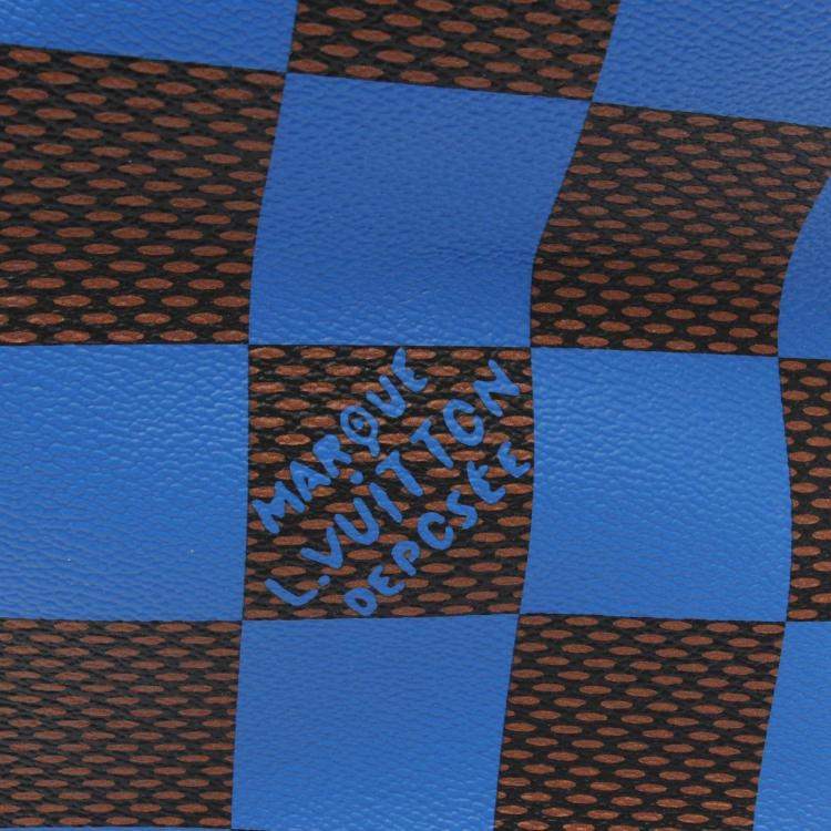 Pre Owned Louis Vuitton Soft Sac Plat EW Damier Pop Brown Blue Coated Canvas Leather Tote Bag