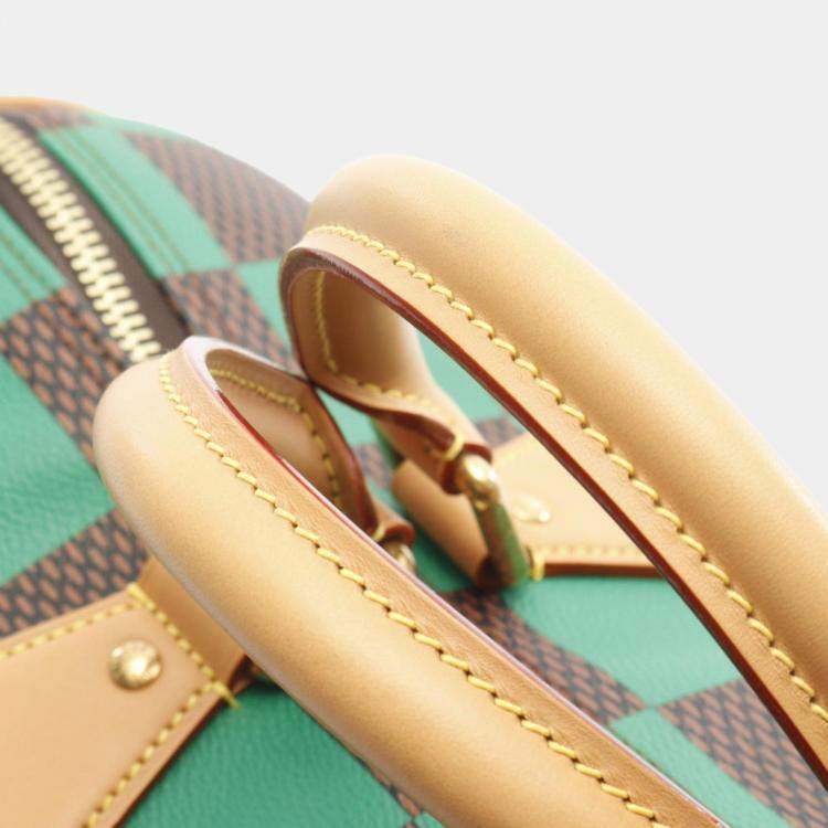 Pre Owned Louis Vuitton Speedy Bandouliere 40 Green Brown Damier Coated Canvas Leather Top Handle Bag