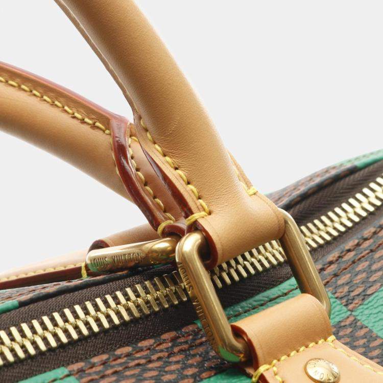 Pre Owned Louis Vuitton Speedy Bandouliere 40 Green Brown Damier Coated Canvas Leather Top Handle Bag
