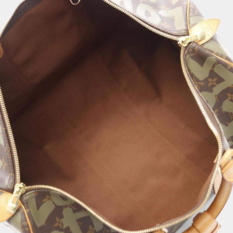 مملوكة مسبقًا Louis Vuitton Keepall Monogram Graffiti 50 Brown Khaki Coated Canvas Leather Duffel Bag