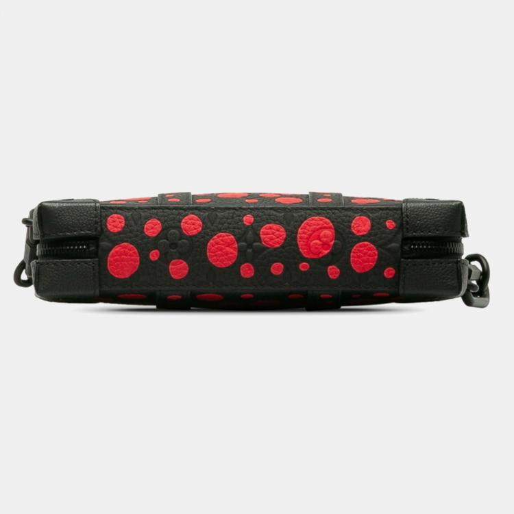 Pre Owned Louis Vuitton X Yayoi Kusama Monogram Dot Soft Trunk Black Red Leather Wallet on Chain Bag