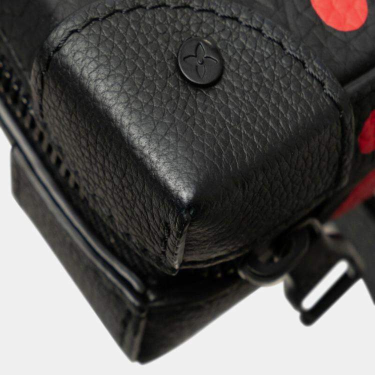 Pre Owned Louis Vuitton X Yayoi Kusama Monogram Dot Soft Trunk Black Red Leather Wallet on Chain Bag