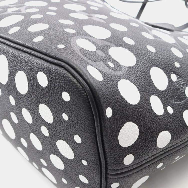 Pre Owned Louis Vuitton X Yayoi Kusama Neverfull MM Black White Monogram Empreinte Leather Tote Bag