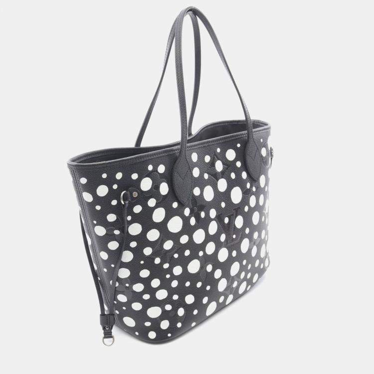 Pre Owned Louis Vuitton X Yayoi Kusama Neverfull MM Black White Monogram Empreinte Leather Tote Bag