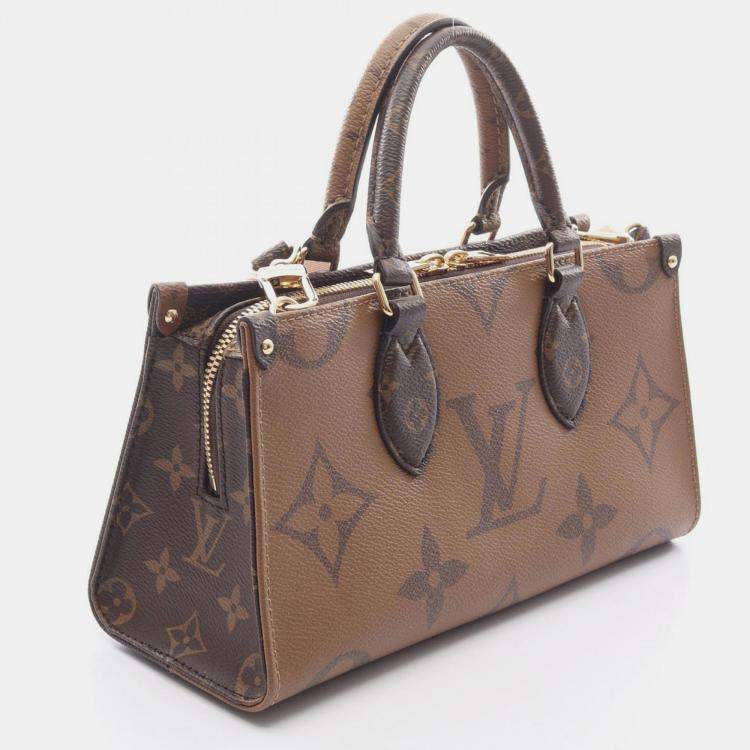 Pre Owned Louis Vuitton On The Go East West Brown Canvas Satchel Bag