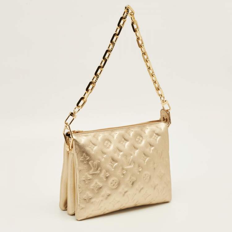Pre Owned Louis Vuitton Gold Monogram Embossed Leather Coussin PM Bag