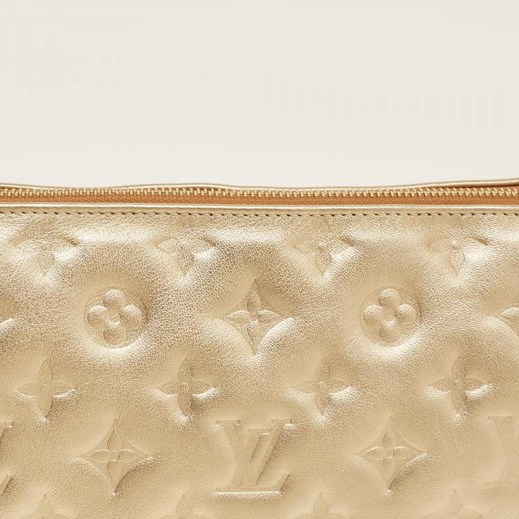 Pre Owned Louis Vuitton Gold Monogram Embossed Leather Coussin PM Bag