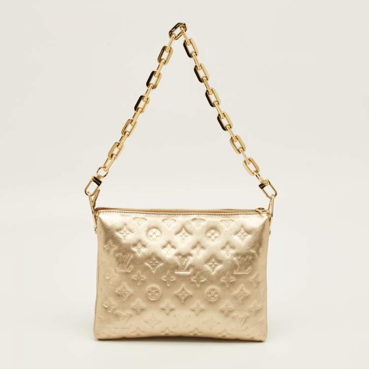 Pre Owned Louis Vuitton Gold Monogram Embossed Leather Coussin PM Bag