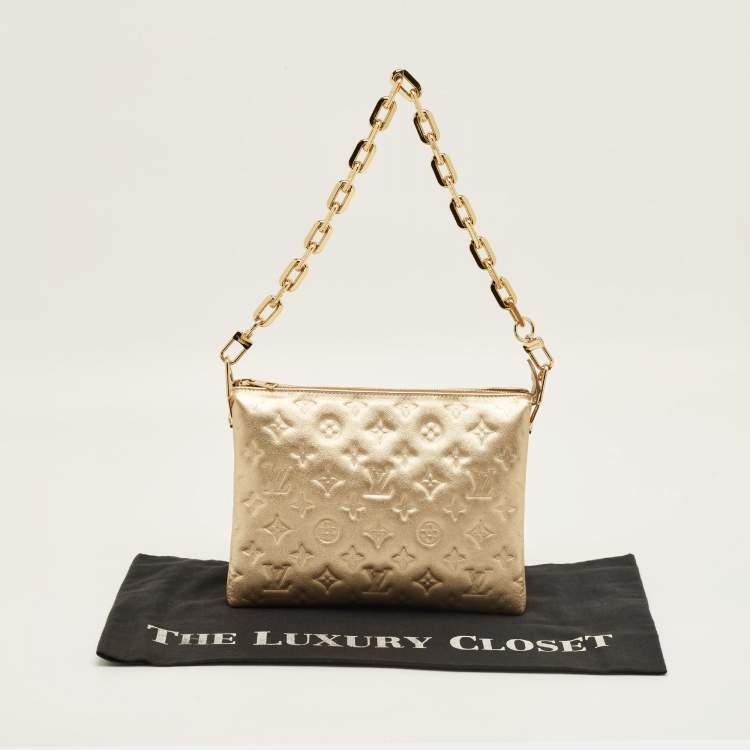 Pre Owned Louis Vuitton Gold Monogram Embossed Leather Coussin PM Bag
