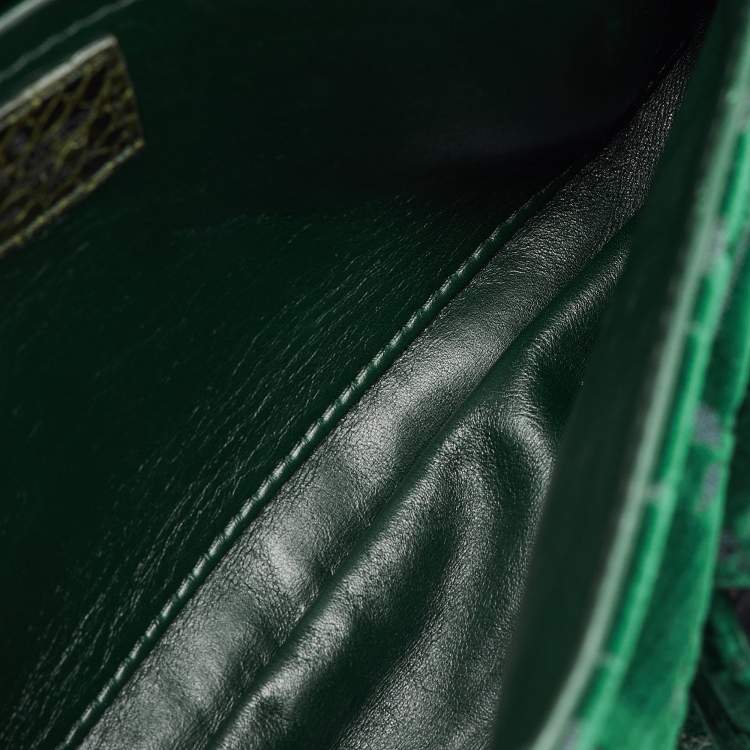 Pre Owned Louis Vuitton Green Monogram Velour Alligator and Ostrich-Trimmed Clyde Bag