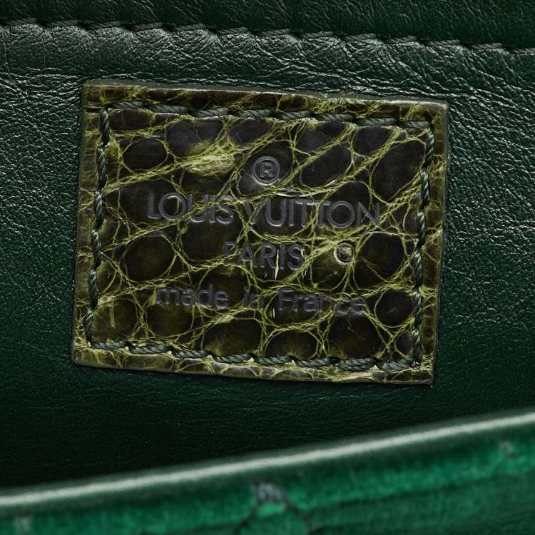 Pre Owned Louis Vuitton Green Monogram Velour Alligator and Ostrich-Trimmed Clyde Bag
