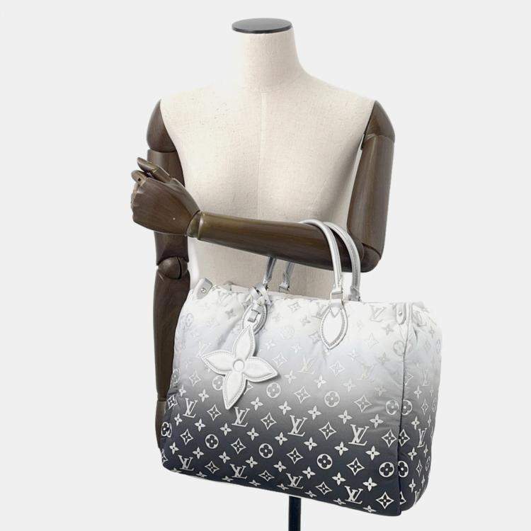 Pre Owned Louis Vuitton LV Ski Onthego MM Blue White Monogram Nylon Tote Bag