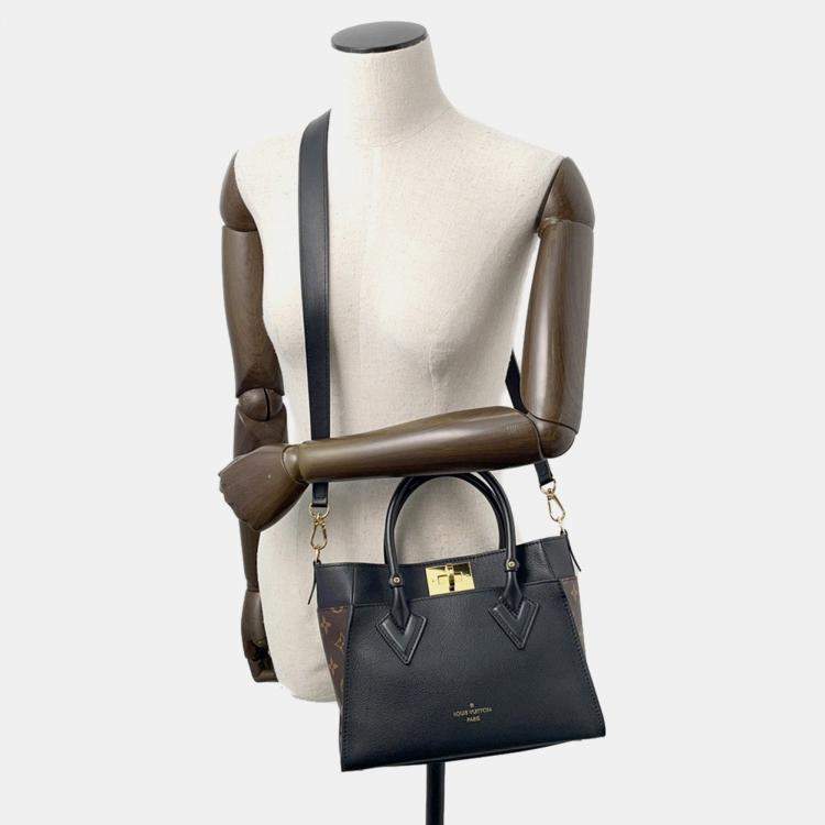 Pre Owned Louis Vuitton On My Side PM Black, Brown Calfskin Leather Top Handle Bag