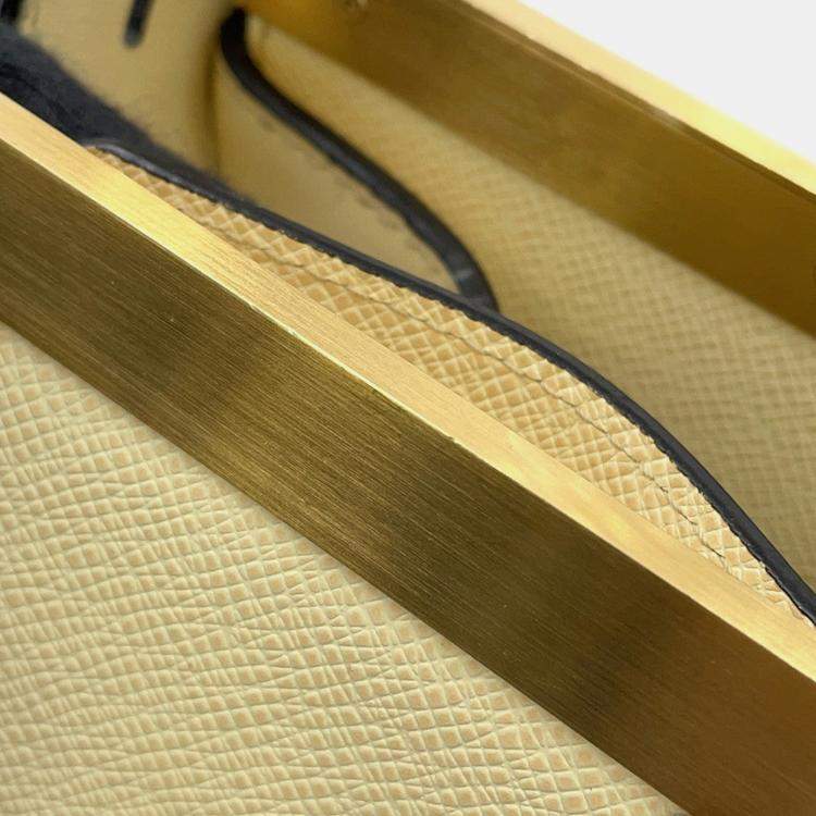 Pre Owned Louis Vuitton City Frame Yellow Taiga Calfskin Leather Top Handle Bag