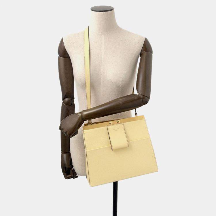 Pre Owned Louis Vuitton City Frame Yellow Taiga Calfskin Leather Top Handle Bag