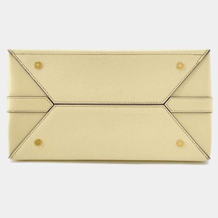 Pre Owned Louis Vuitton City Frame Yellow Taiga Calfskin Leather Top Handle Bag