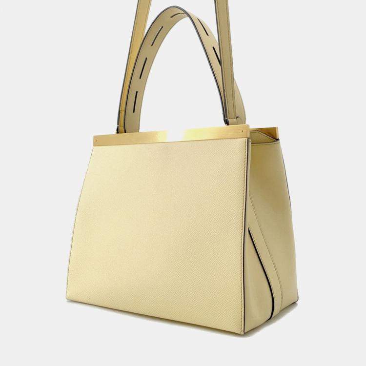 Pre Owned Louis Vuitton City Frame Yellow Taiga Calfskin Leather Top Handle Bag