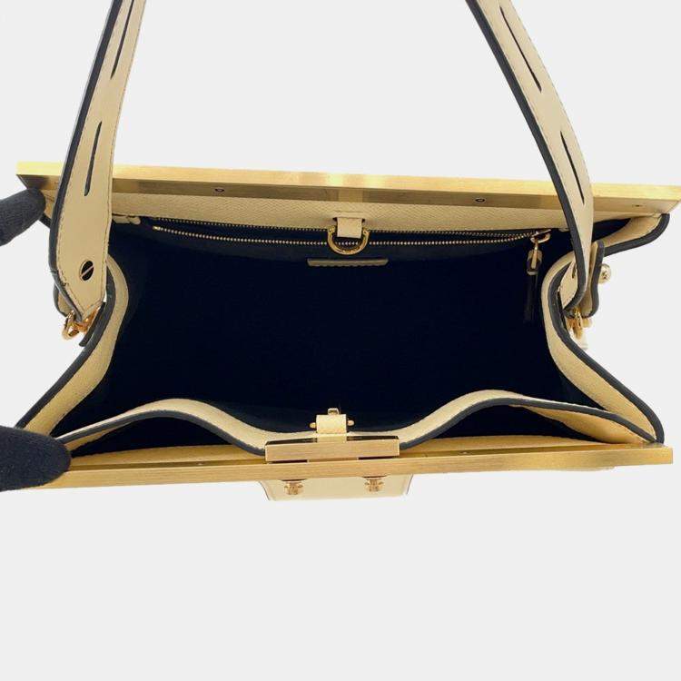 Pre Owned Louis Vuitton City Frame Yellow Taiga Calfskin Leather Top Handle Bag