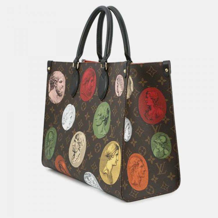 Pre Owned Louis Vuitton OnTheGo MM Beige, Pink Monogram Coated Canvas Tote Bag