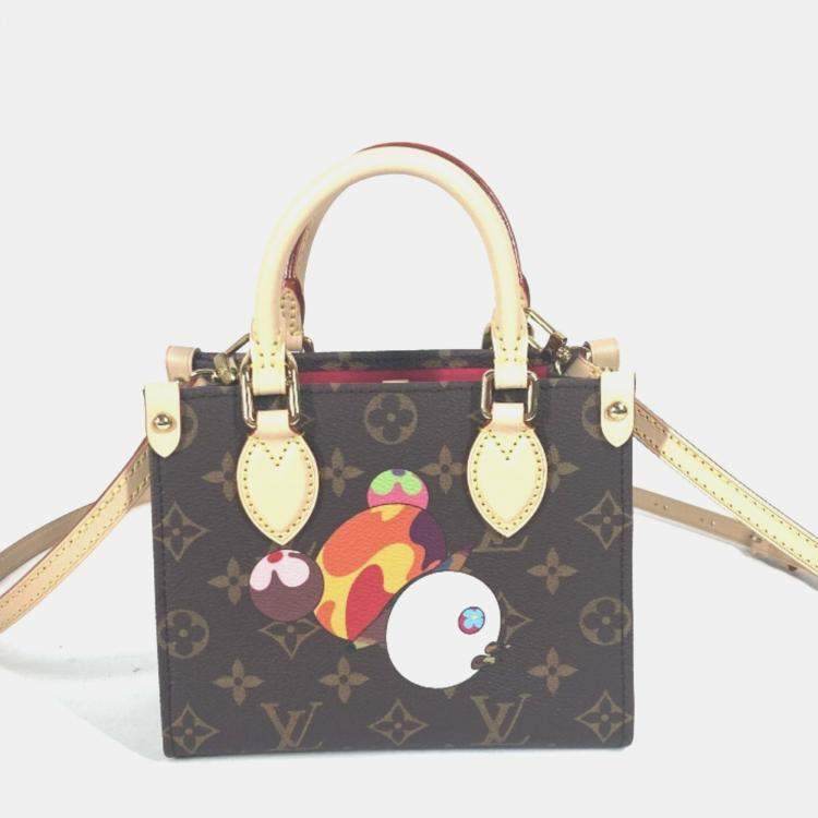 Pre Owned Louis Vuitton On The Go Monogram Takashi Murakami BB Brown Canvas Tote Bag