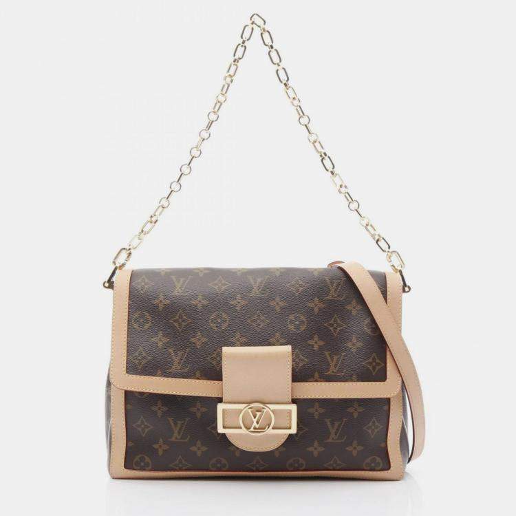 Pre Owned Louis Vuitton Dauphine Soft GM Brown Monogram Canvas Leather Shoulder Bag