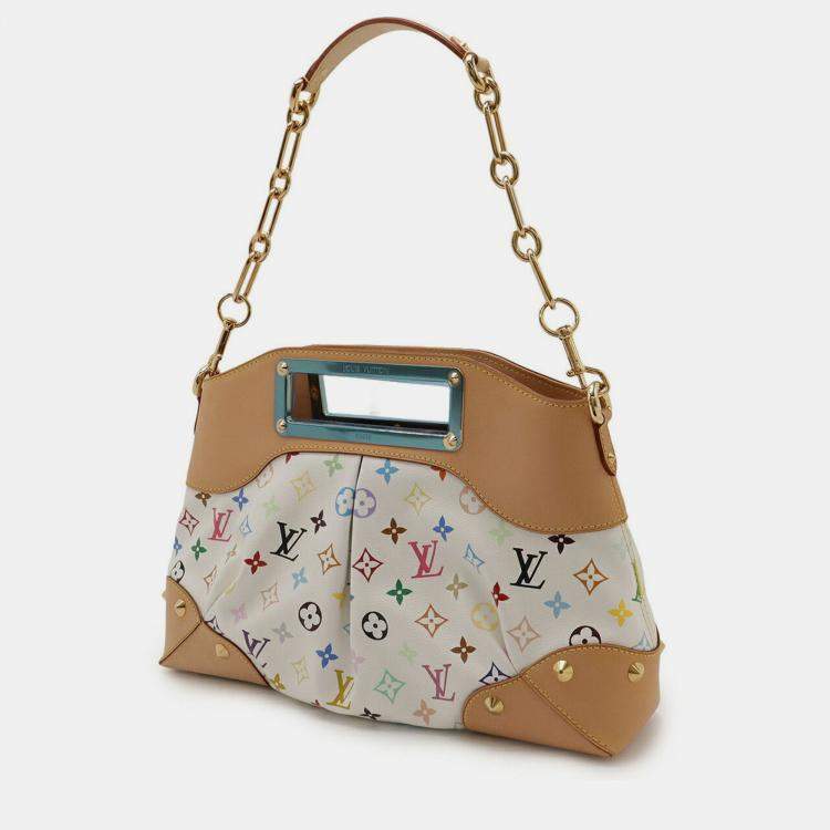 Pre Owned Louis Vuitton Monogram Multicolore Judy MM White Canvas Shoulder Bag