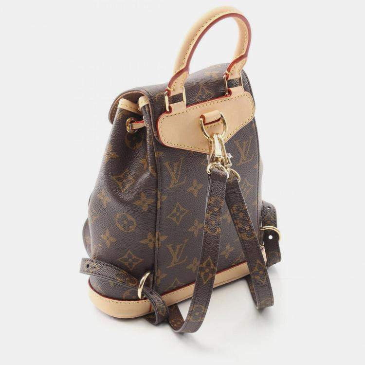 Pre Owned Louis Vuitton Montsouris Mini Brown Monogram Coated Canvas Leather Backpack