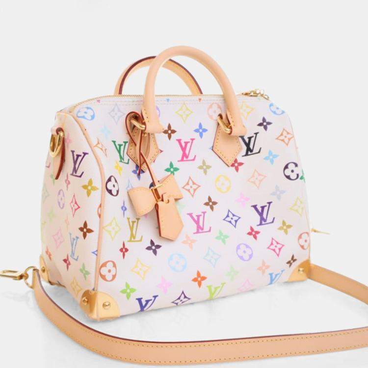Pre Owned Louis Vuitton x Takashi Murakami Monogram Multicolor Speedy Bandouliere 25 Monogram Canvas Top Handle Bag