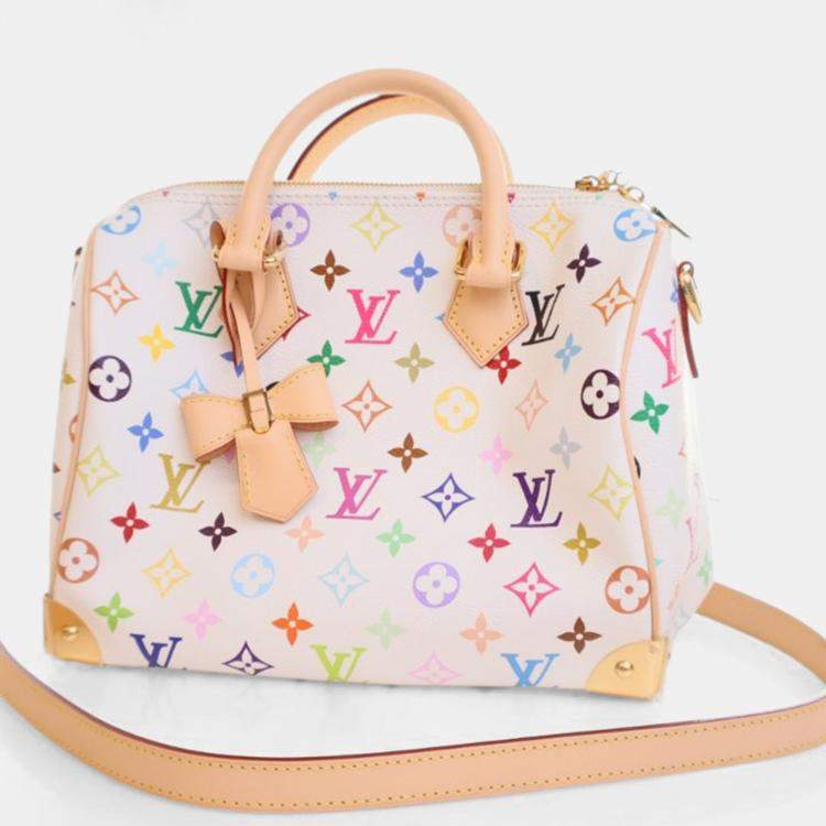 Pre Owned Louis Vuitton x Takashi Murakami Monogram Multicolor Speedy Bandouliere 25 Monogram Canvas Top Handle Bag