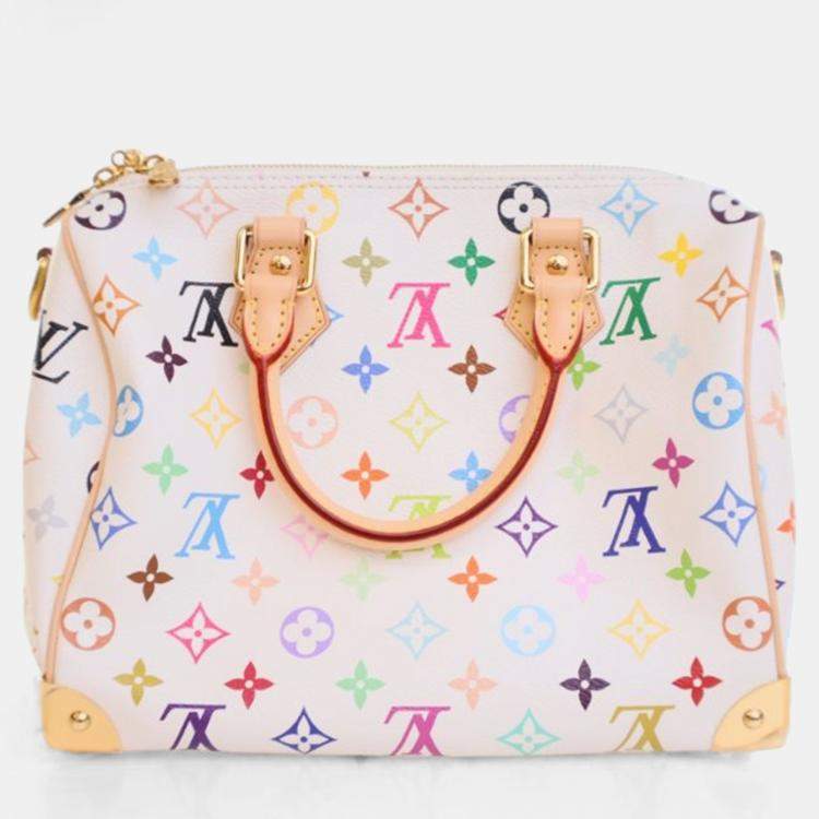 Pre Owned Louis Vuitton x Takashi Murakami Monogram Multicolor Speedy Bandouliere 25 Monogram Canvas Top Handle Bag