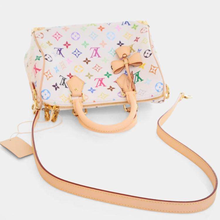 Pre Owned Louis Vuitton x Takashi Murakami Monogram Multicolor Speedy Bandouliere 25 Monogram Canvas Top Handle Bag
