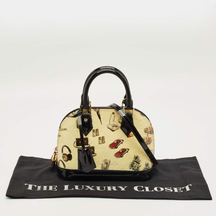 Pre Owned Louis Vuitton Citrine/Black Monogram Vernis Stickers Alma BB Bag