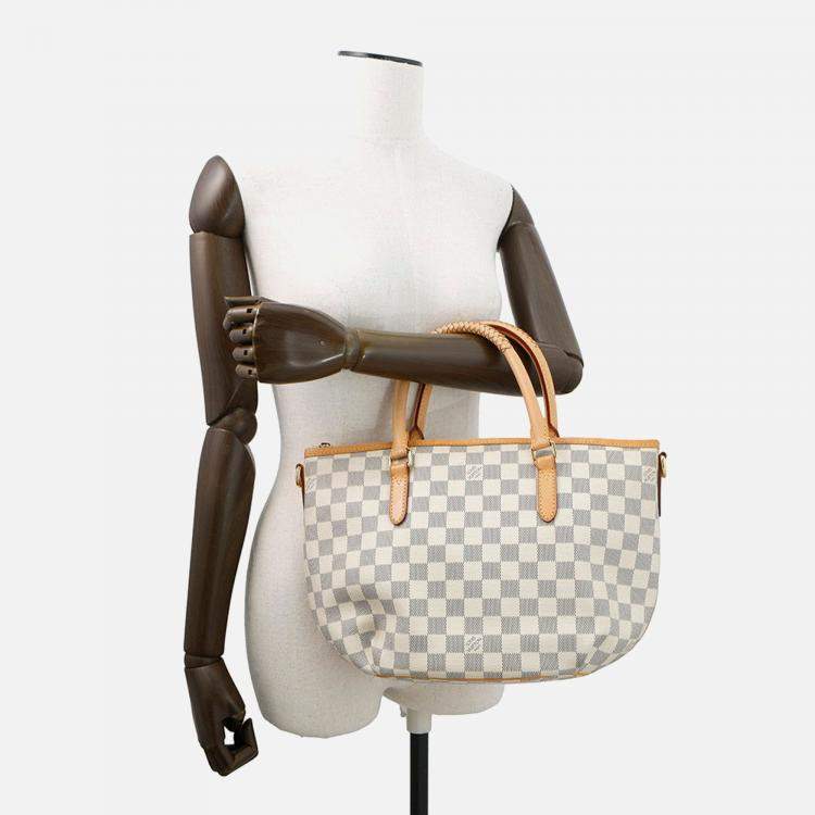 Pre Owned Louis Vuitton Riviera PM Beige Damier Azur Coated Canvas Top Handle Bag
