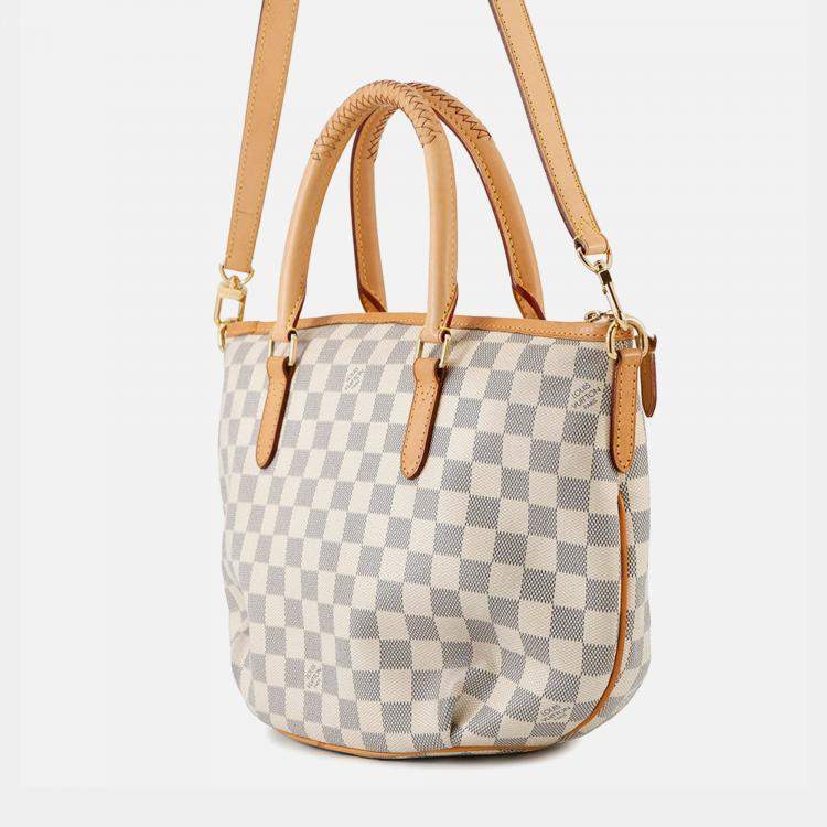 Pre Owned Louis Vuitton Riviera PM Beige Damier Azur Coated Canvas Top Handle Bag
