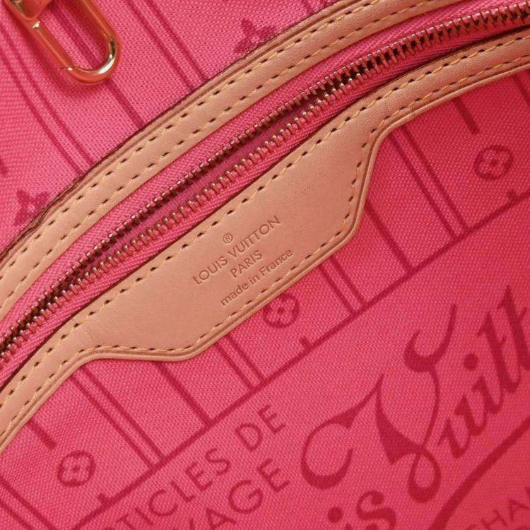 Pre Owned Louis Vuitton Neverfull MM Pink Monogram Coated Canvas Tote Bag
