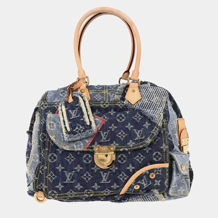 مملوكة مسبقًا Louis Vuitton Bowly Blue Monogram Denim Patchwork Top Handle Bag