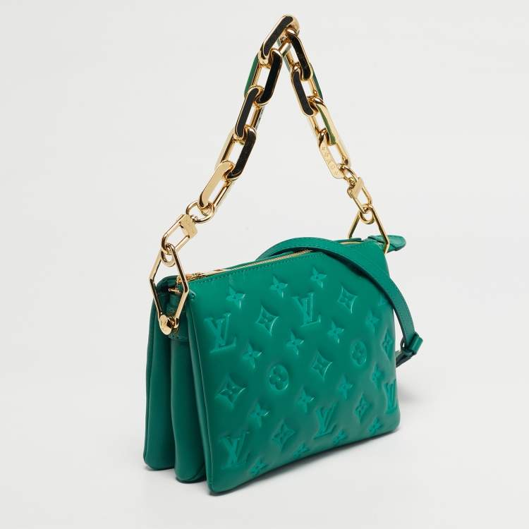 Pre Owned Louis Vuitton Green Monogram Embossed Leather Coussin BB Bag