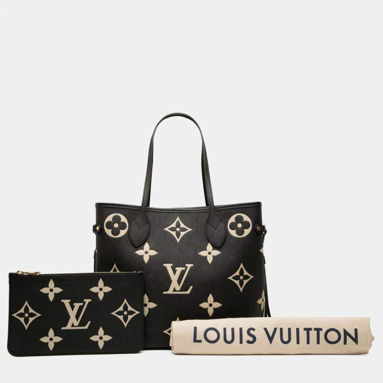 Pre Owned Louis Vuitton Neverfull MM Bicolor Giant Monogram Empreinte Leather Tote Bag