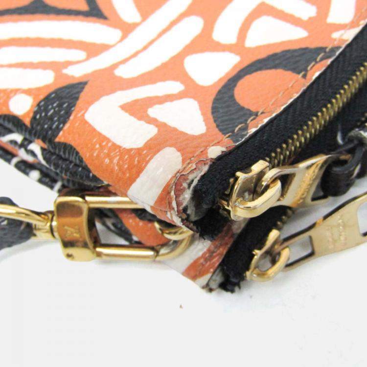 مملوكة مسبقًا Louis Vuitton Clafity Double Zip Pochette Black Brown White Coated Canvas Shoulder Bag